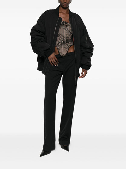 Dolce &amp; Gabbana Matelassé Zip-Up Jacket with Ruched Sleeves Black Black