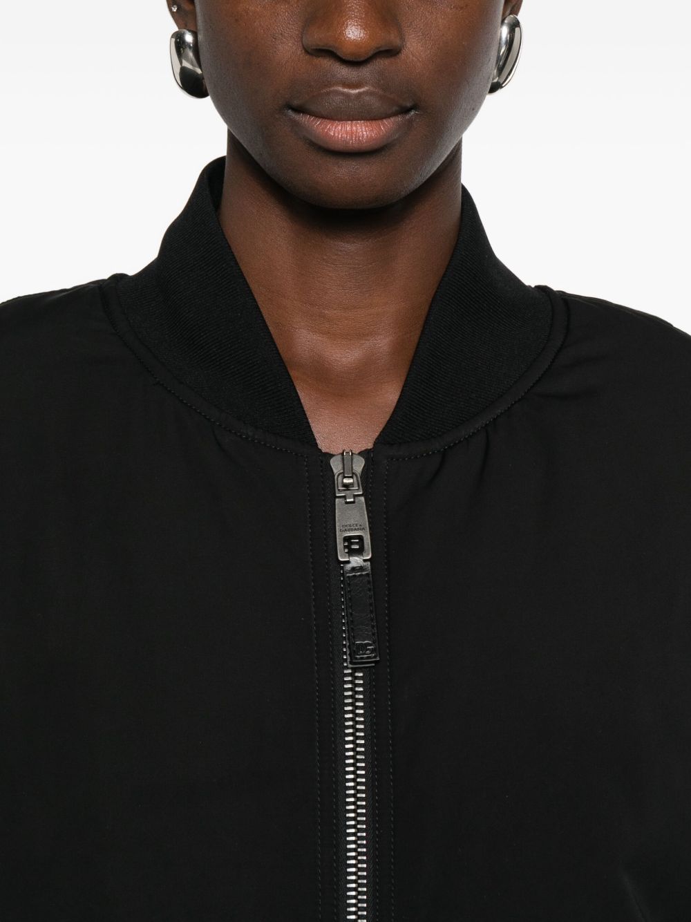 Dolce &amp; Gabbana Matelassé Zip-Up Jacket with Ruched Sleeves Black Black