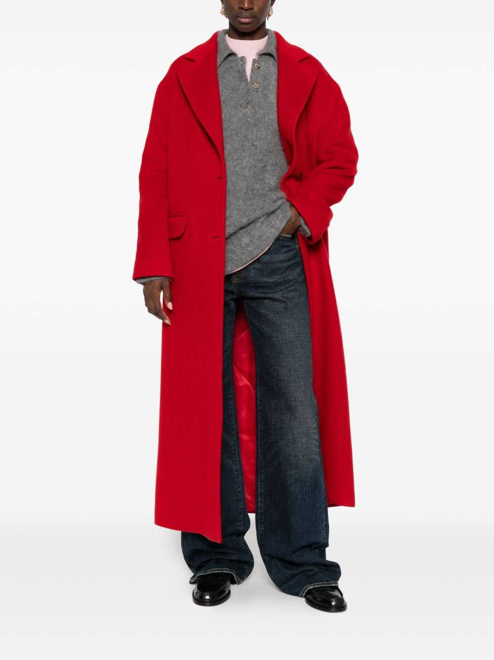 Tagliatore Wool Single-Breasted Coat in Red with Notched Lapel Red