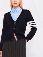 Thom Browne Signature 4-Bar Stripe Merino Wool Cardigan Blue