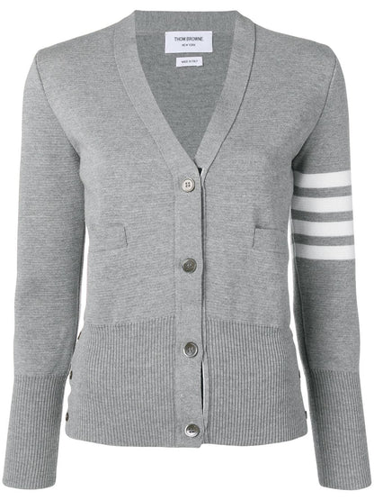 Thom Browne 4-Bar Wool Milano Stitch Cardigan Light Grey