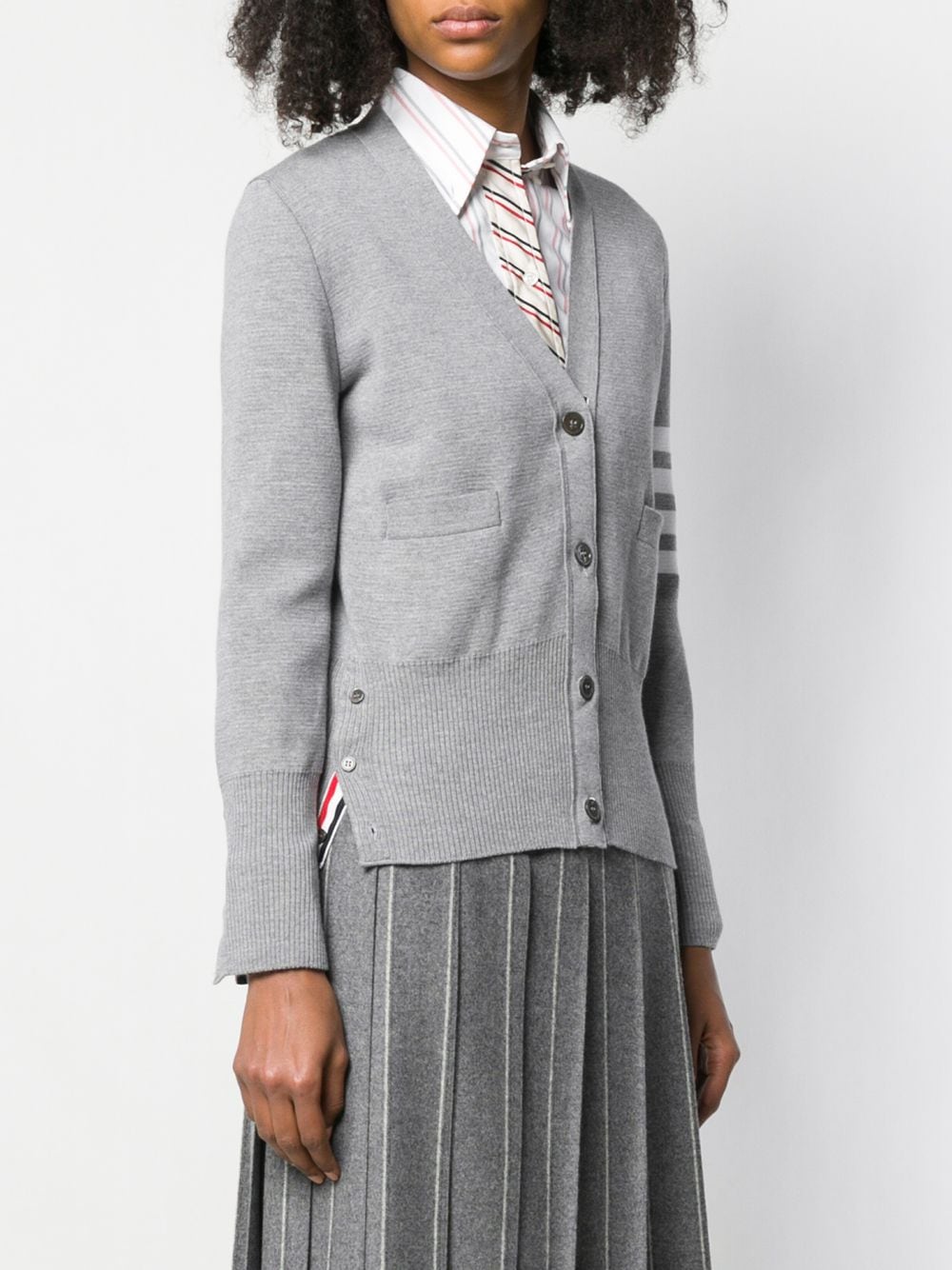 Thom Browne 4-Bar Wool Milano Stitch Cardigan Light Grey