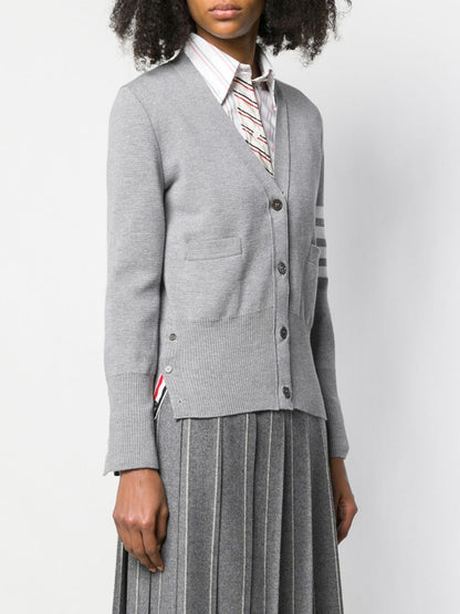 Thom Browne 4-Bar Wool Milano Stitch Cardigan Light Grey