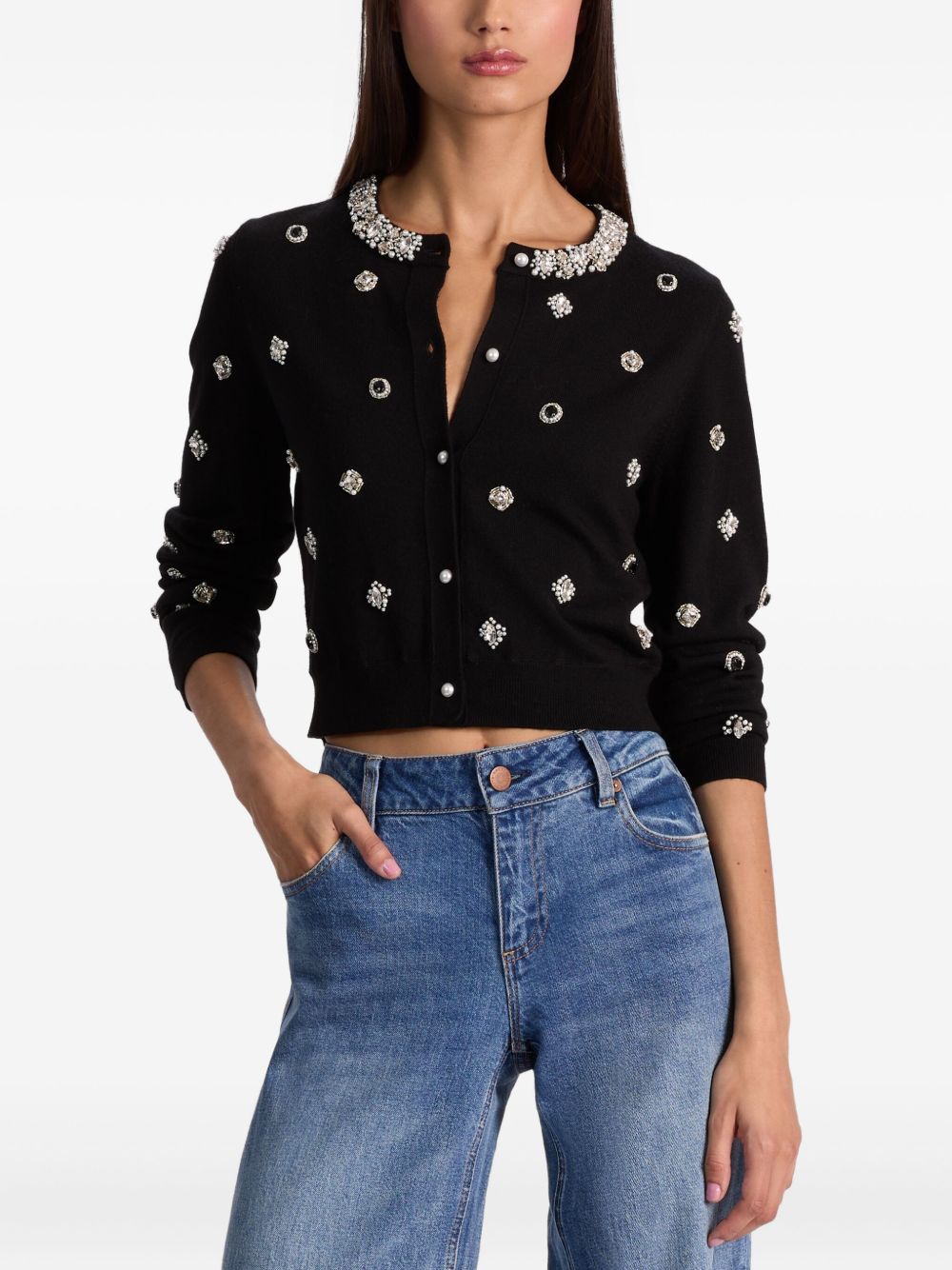Alice + Olivia Embellished Collar Wool Cardigan Black