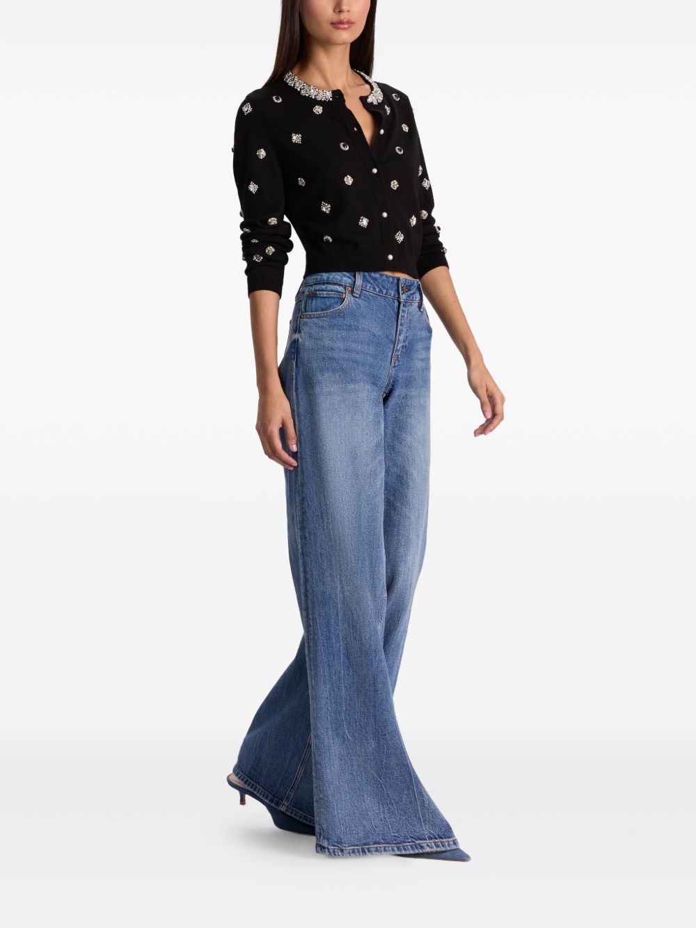 Alice + Olivia Embellished Collar Wool Cardigan Black