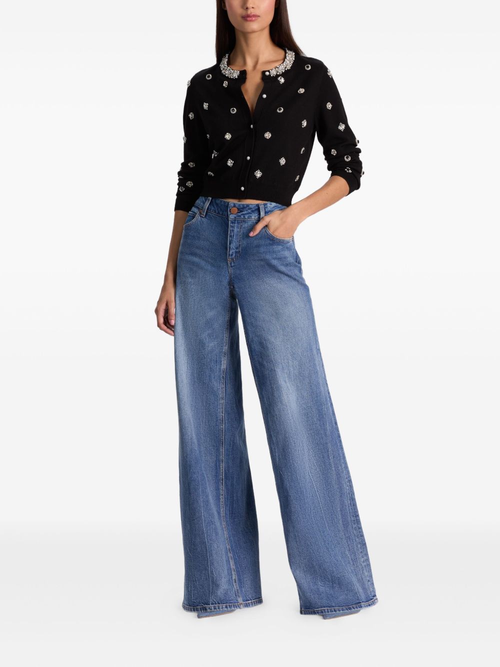 Alice + Olivia Embellished Collar Wool Cardigan Black