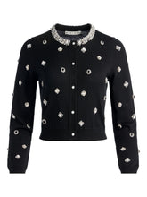 Alice + Olivia Embellished Collar Wool Cardigan Black