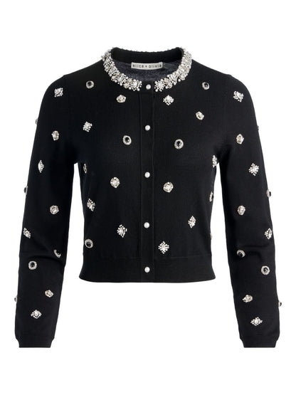 Alice + Olivia Embellished Collar Wool Cardigan Black