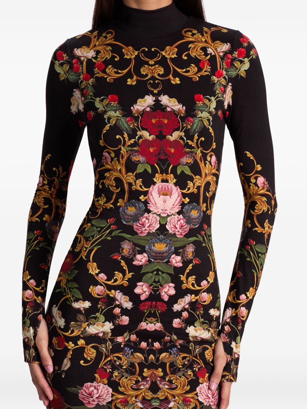 Alice + Olivia Floral-Print Turtleneck Midi Dress Black