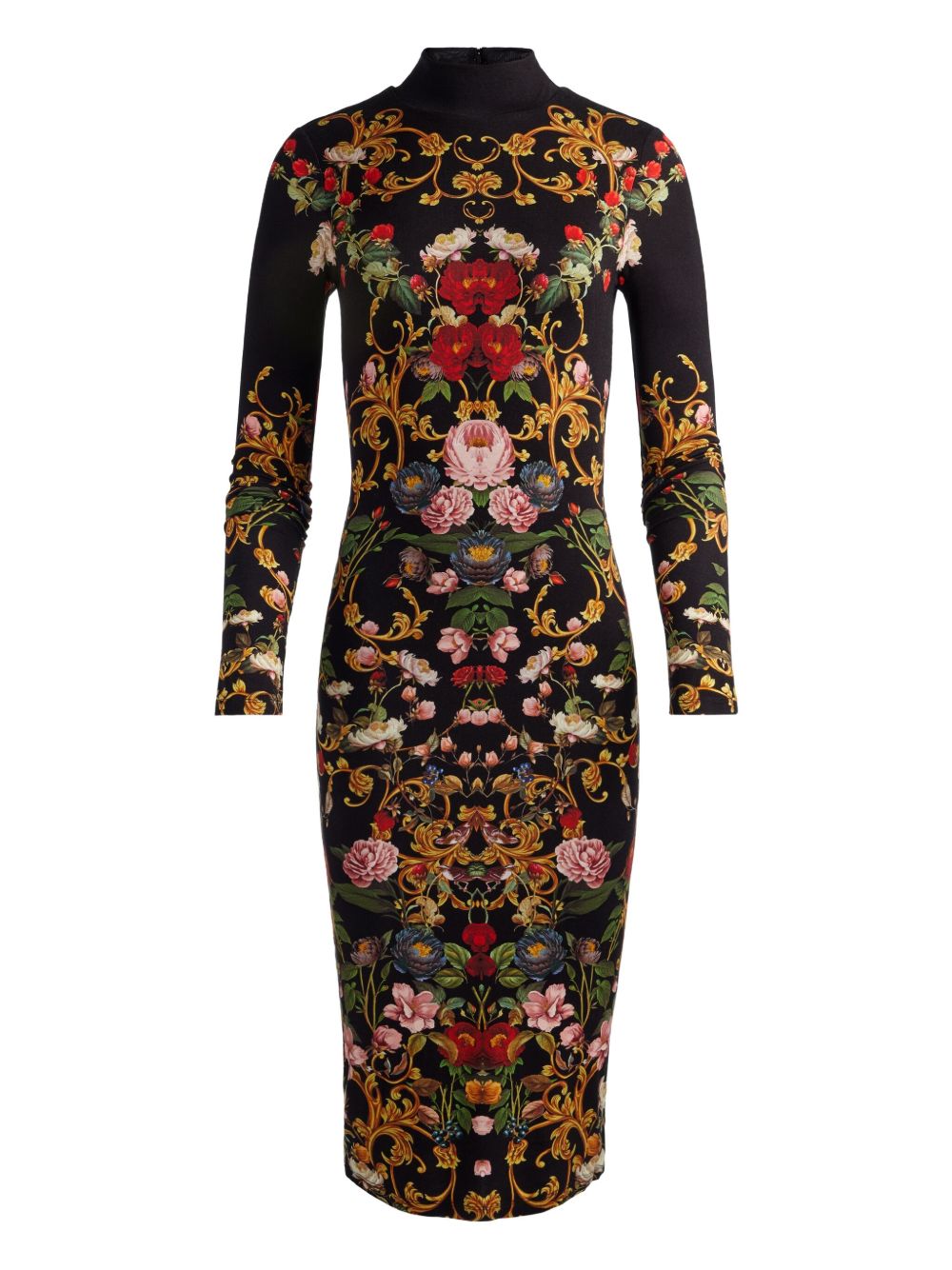 Alice + Olivia Floral-Print Turtleneck Midi Dress Black