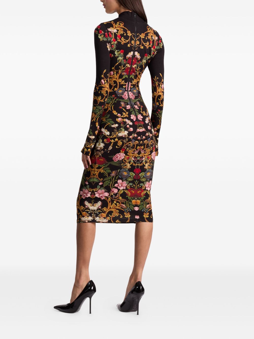 Alice + Olivia Floral-Print Turtleneck Midi Dress Black
