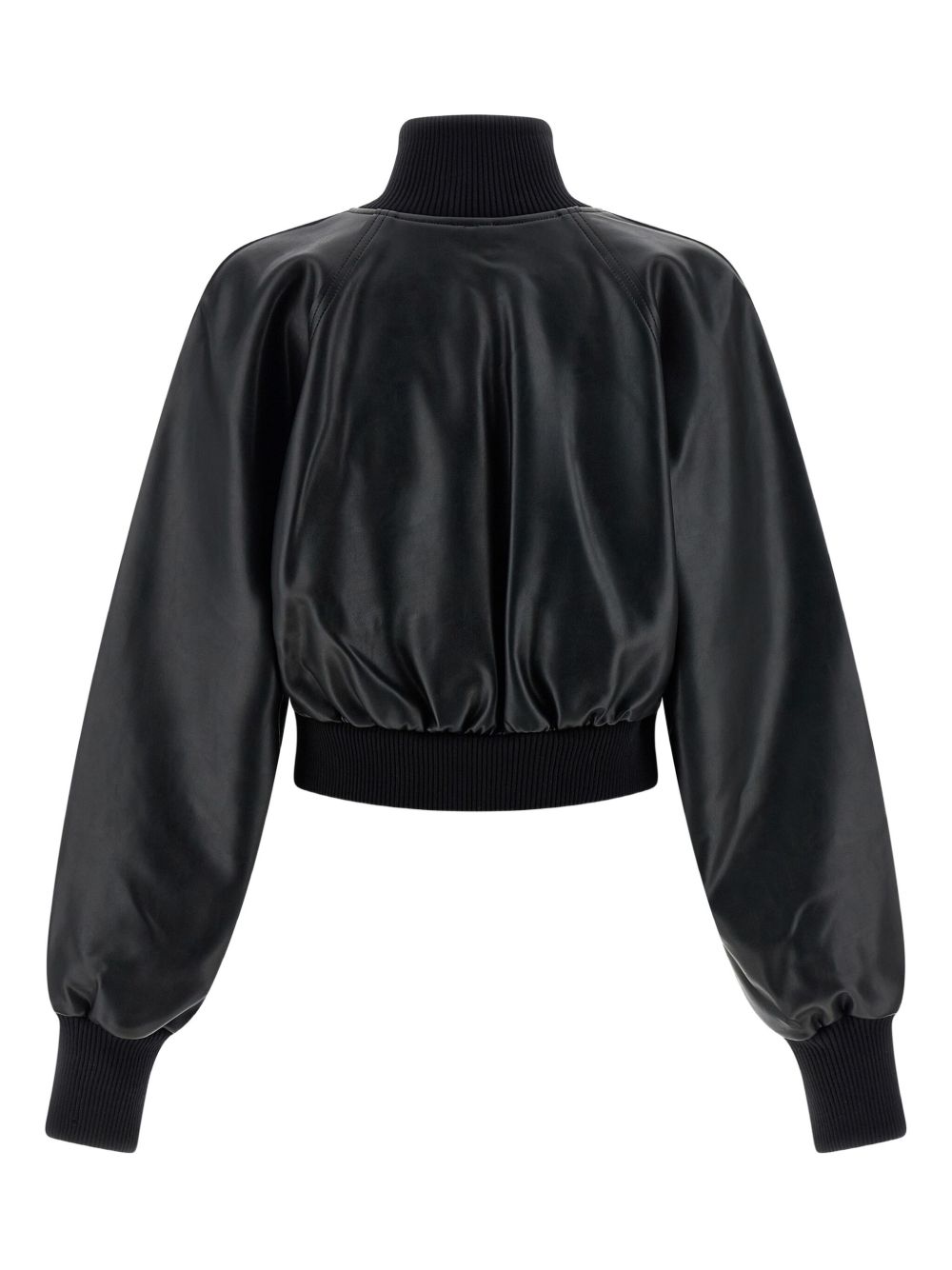 Norma Kamali Leather-Effect Ribbed-Knit High-Neck Jacket Black