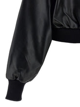 Norma Kamali Leather-Effect Ribbed-Knit High-Neck Jacket Black