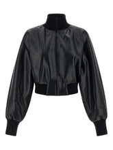 Norma Kamali Leather-Effect Ribbed-Knit High-Neck Jacket Black
