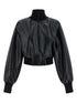 Norma Kamali Leather-Effect Ribbed-Knit High-Neck Jacket Black