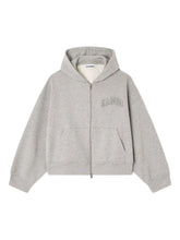 Ganni Organic Cotton Grey Zipped Hoodie with Logo Detail Grey
