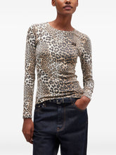 Ganni Animal-Print Organic Cotton Crewneck Sweater Brown