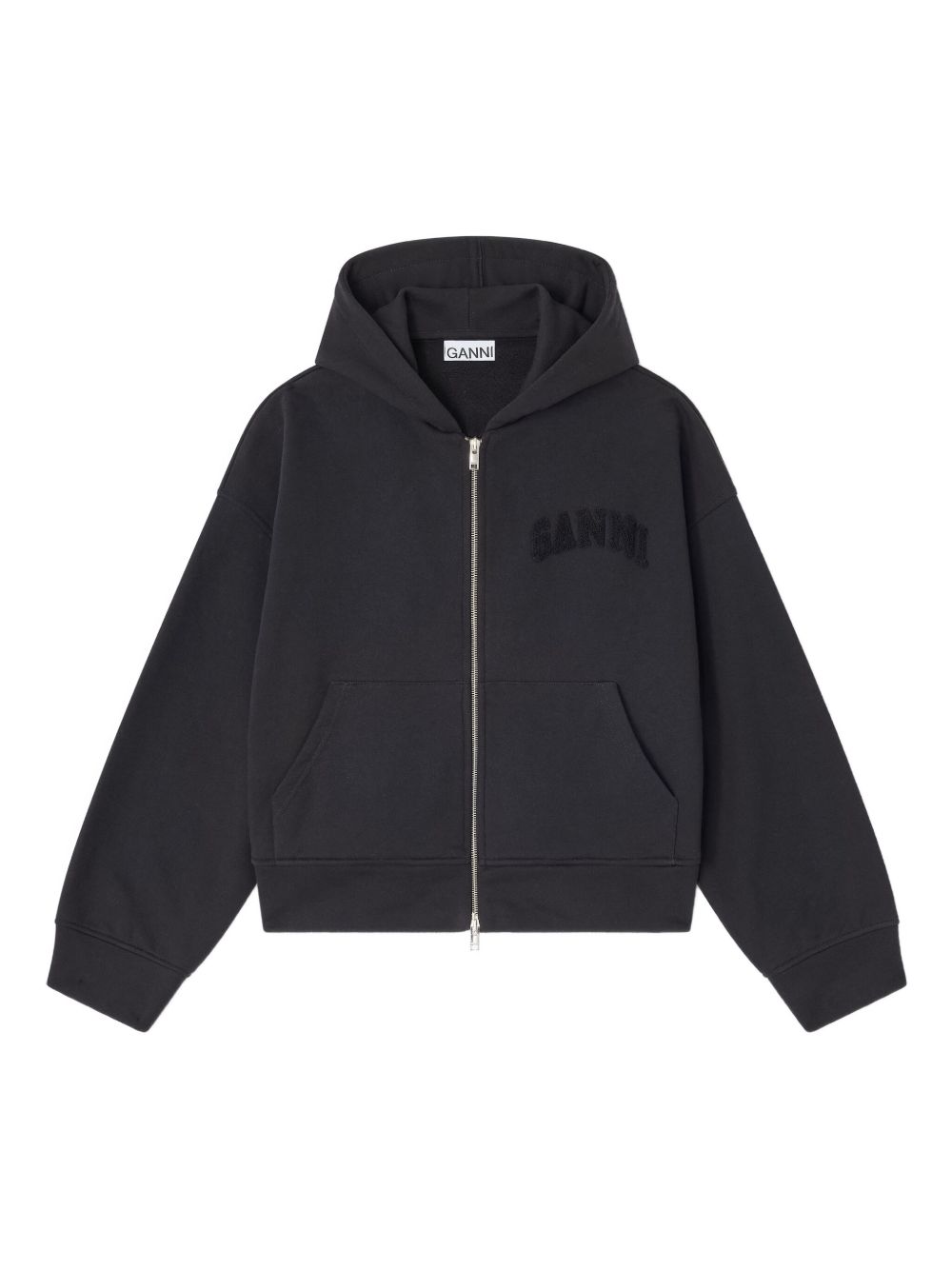 Ganni Organic Cotton Zipped Hoodie in Black Black