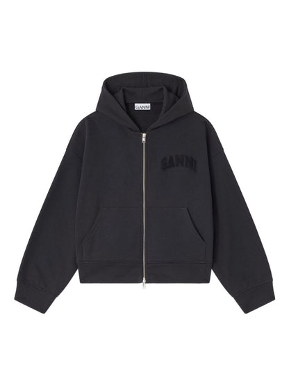 Ganni Organic Cotton Zipped Hoodie in Black Black