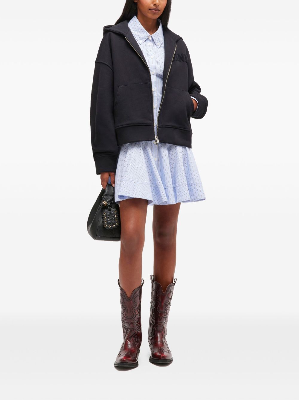 Ganni Organic Cotton Zipped Hoodie in Black Black