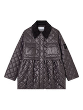 Ganni Quilted Recycled Nylon Jacket with Corduroy Collar Grey