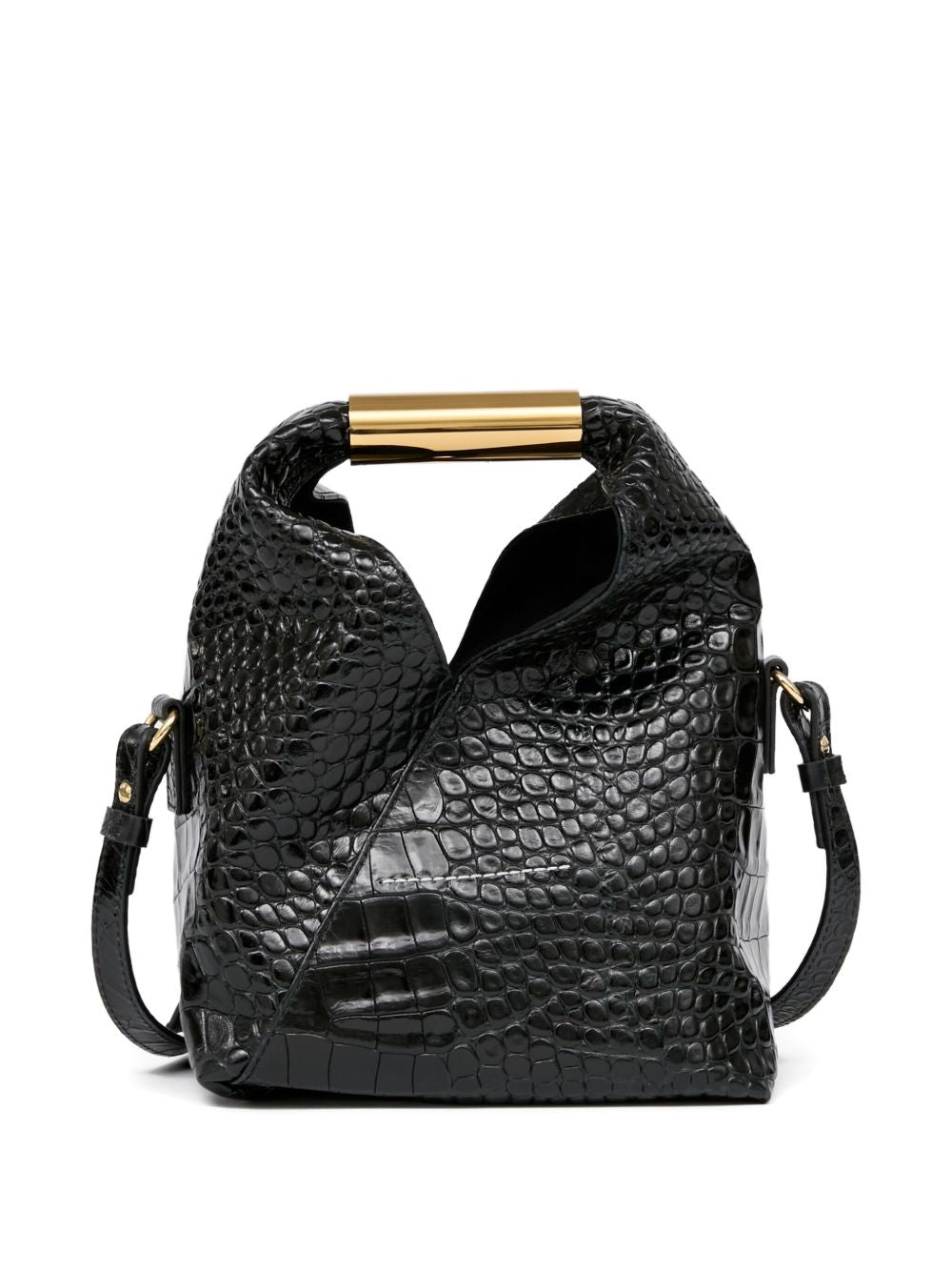 MM6 Maison Margiela Japanese Small Croc-Embossed Leather Handbag Black