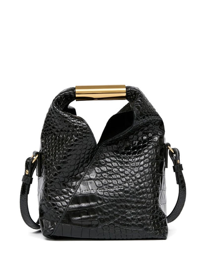 MM6 Maison Margiela Japanese Small Croc-Embossed Leather Handbag Black