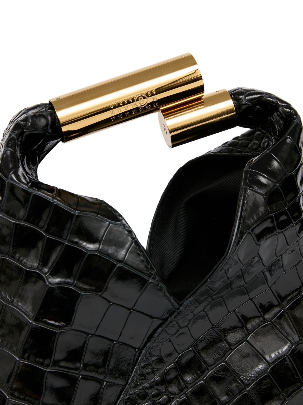 MM6 Maison Margiela Japanese Small Croc-Embossed Leather Handbag Black