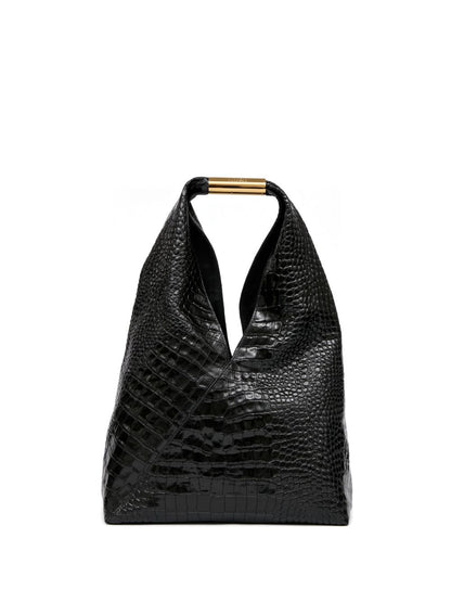 MM6 Maison Margiela Japanese Medium Croc-Embossed Leather Handbag Black