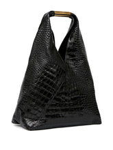 MM6 Maison Margiela Japanese Medium Croc-Embossed Leather Handbag Black