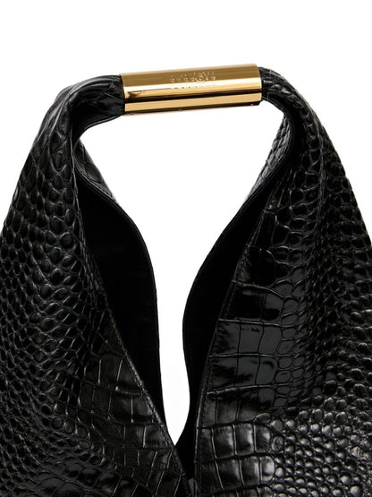MM6 Maison Margiela Japanese Medium Croc-Embossed Leather Handbag Black