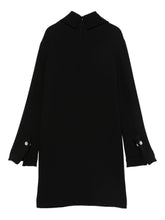 Semicouture Long-Sleeved Black Midi Dress with Classic Collar Black