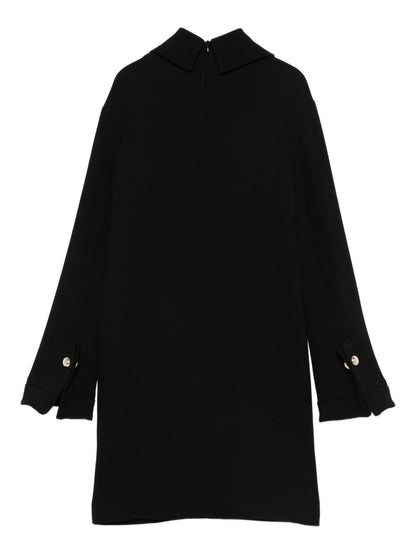 Semicouture Long-Sleeved Black Midi Dress with Classic Collar Black