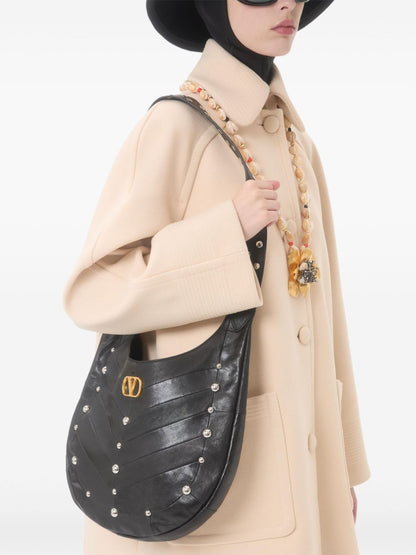 Valentino Wool V-Shaped Gold-Detail Coat Beige