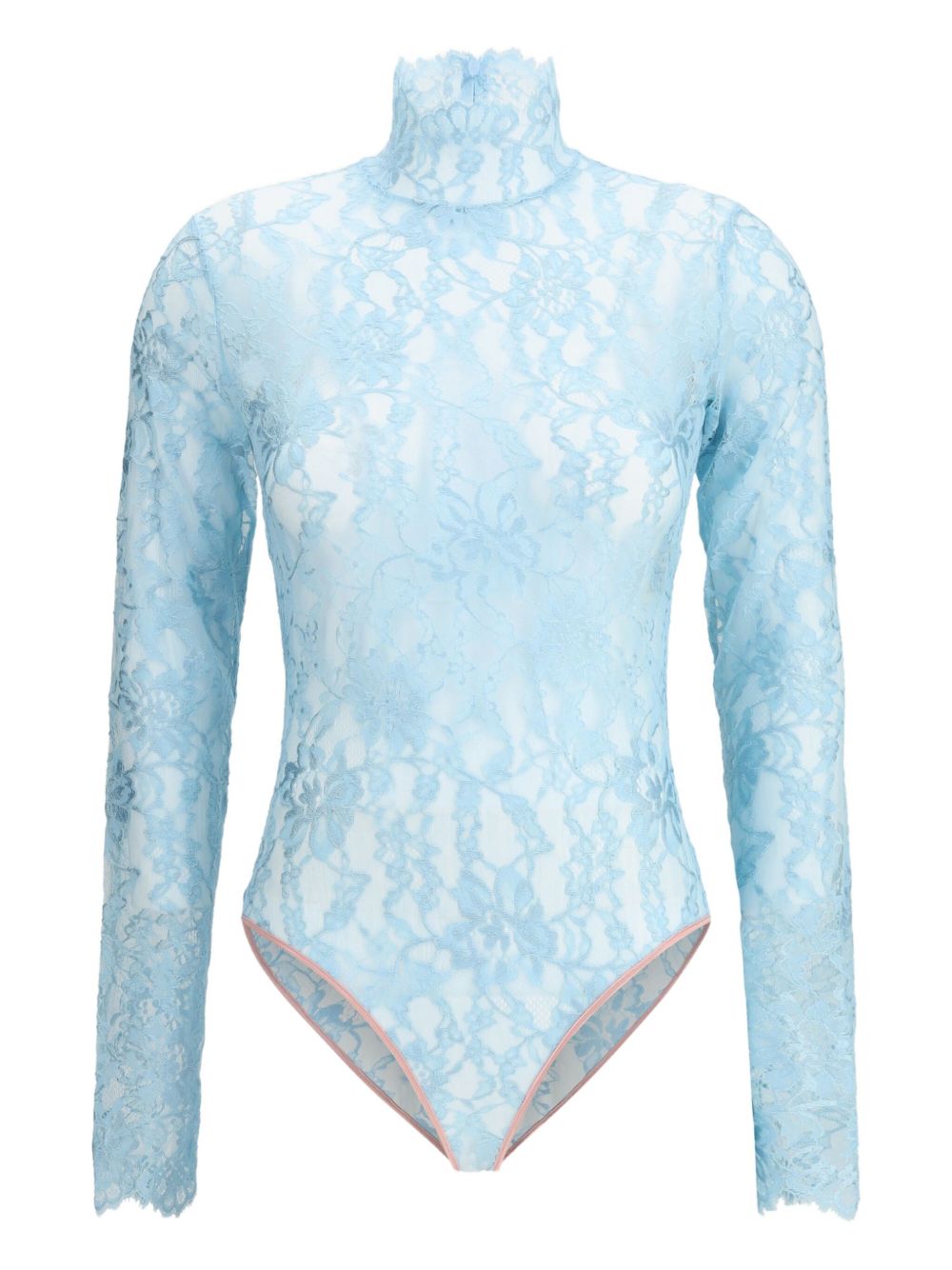 Valentino Floral Lace High-Neck Bodysuit Clear Blue