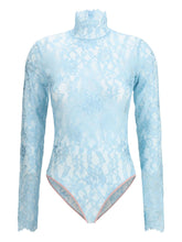 Valentino Floral Lace High-Neck Bodysuit Clear Blue