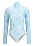 Valentino Floral Lace High-Neck Bodysuit Clear Blue