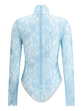 Valentino Floral Lace High-Neck Bodysuit Clear Blue