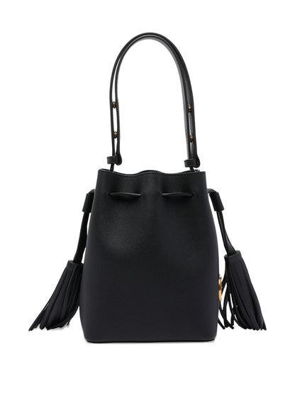 Valentino Garavani Calf Leather Drawstring Shoulder Bag Black