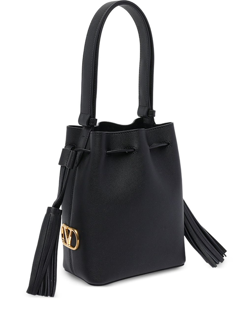 Valentino Garavani Calf Leather Drawstring Shoulder Bag Black