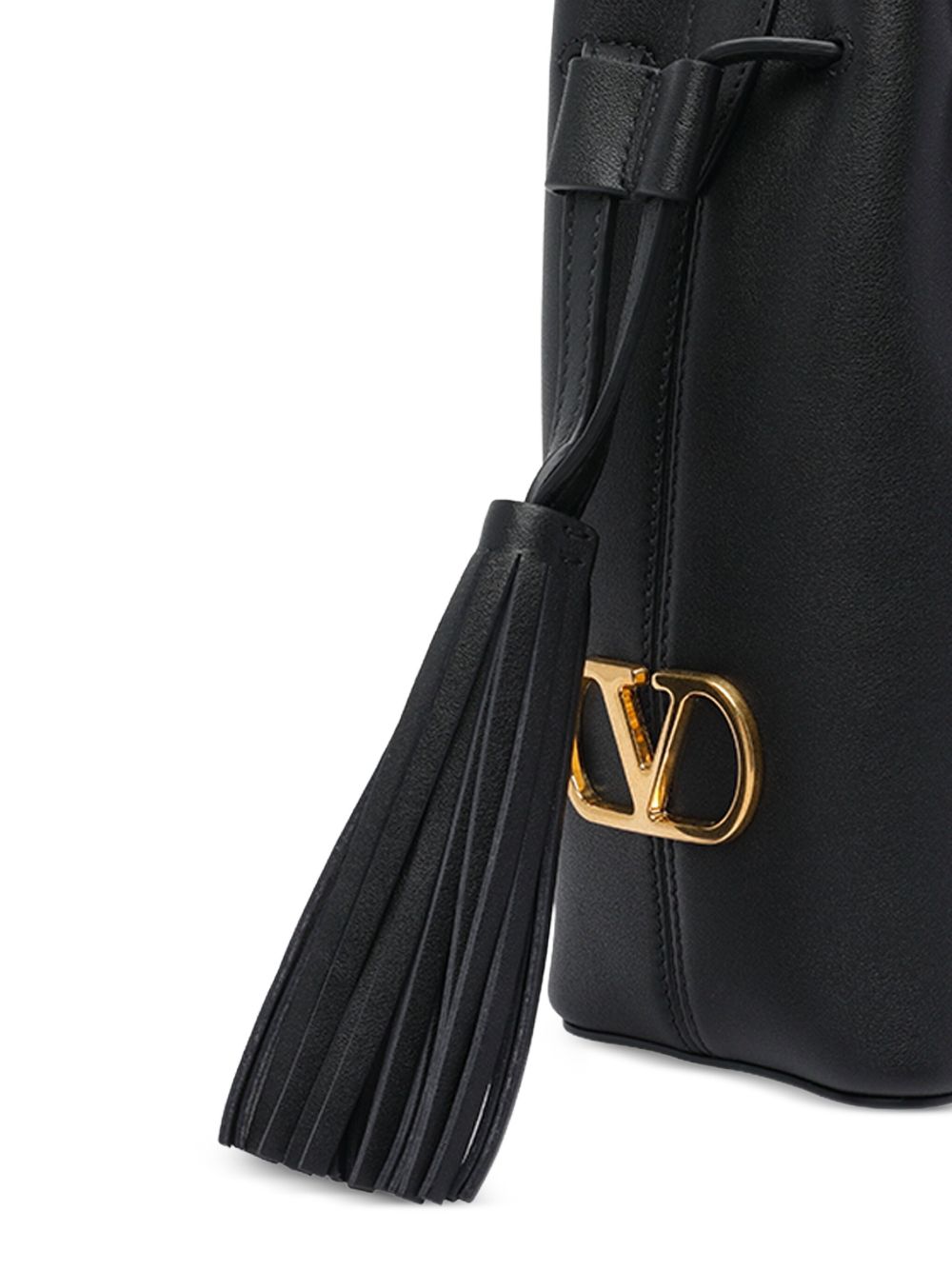 Valentino Garavani Calf Leather Drawstring Shoulder Bag Black