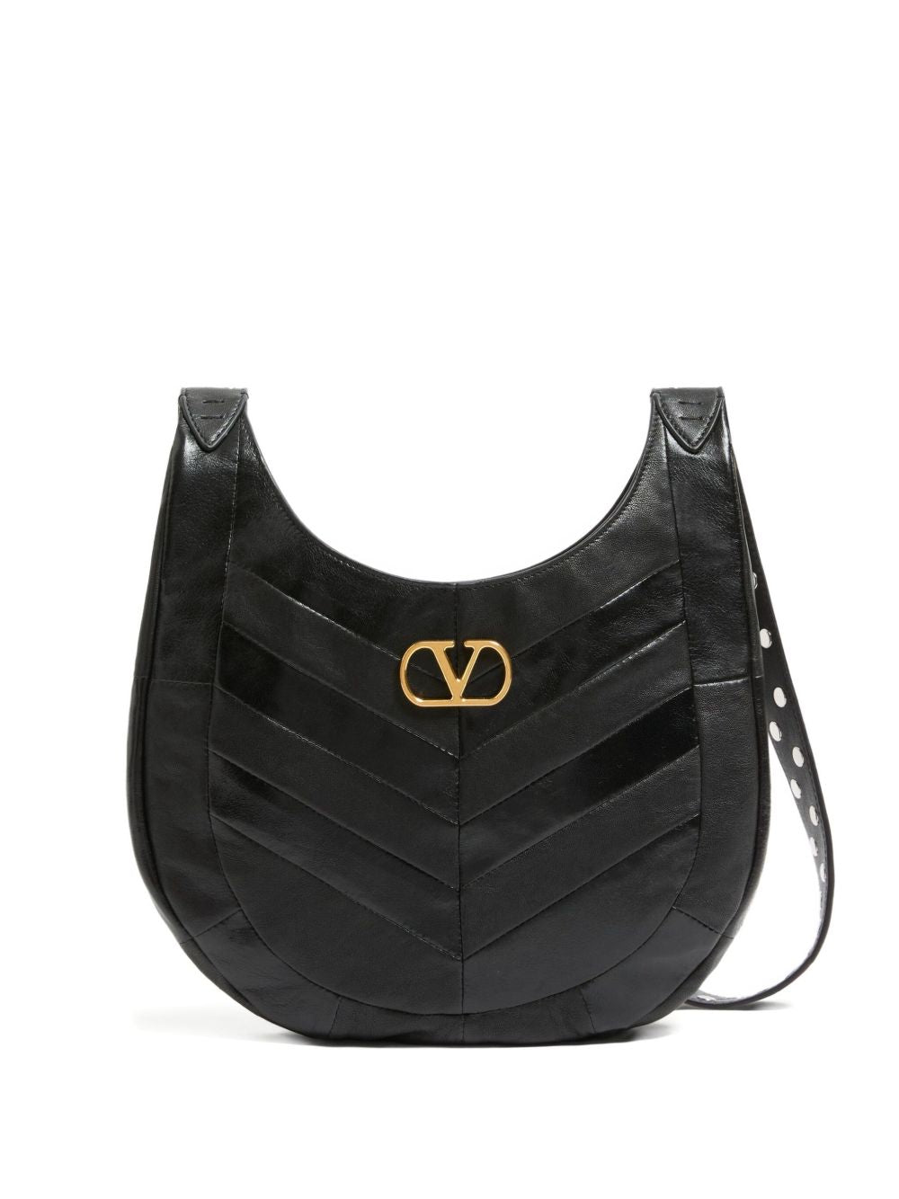 Valentino Garavani Hoboho Small Chevron-Quilted Leather Shoulder Bag Black Black