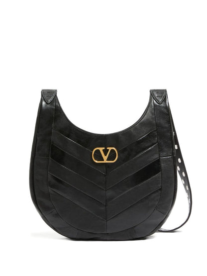 Valentino Garavani Hoboho Small Chevron-Quilted Leather Shoulder Bag Black Black
