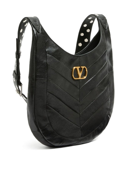 Valentino Garavani Hoboho Small Chevron-Quilted Leather Shoulder Bag Black Black