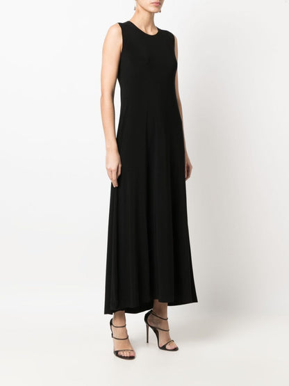 Norma Kamali Sleeveless Black Velvet Flared Maxi Dress Black