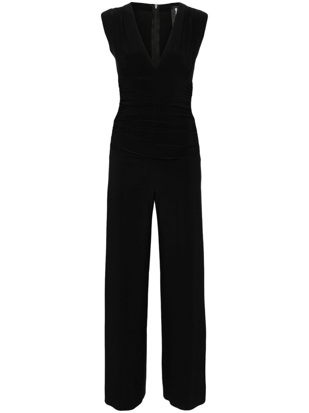 Norma Kamali Stretch V-Neck Ruched Wide-Leg Jumpsuit Black black