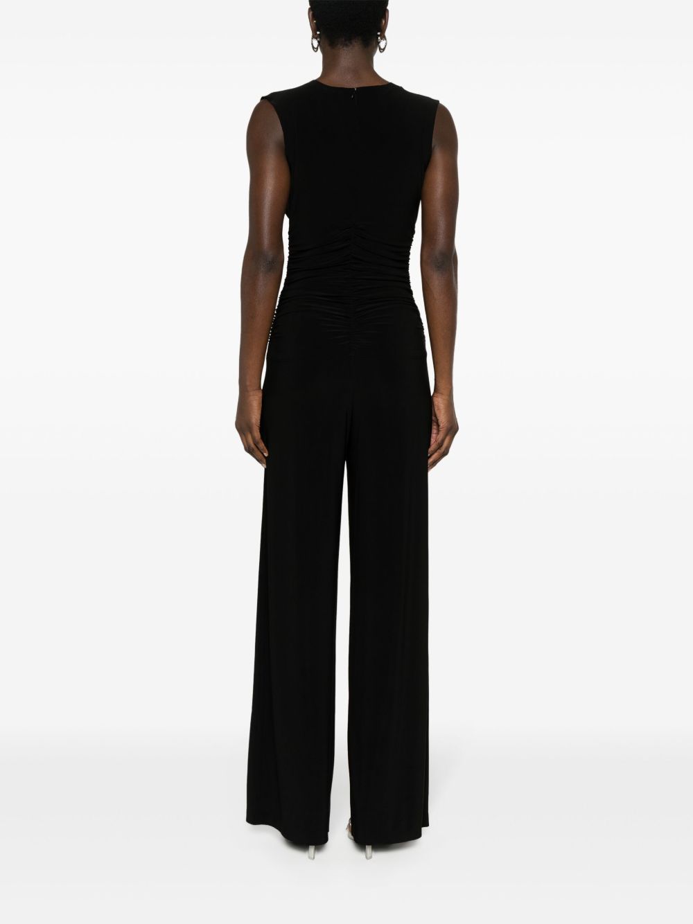 Norma Kamali Stretch V-Neck Ruched Wide-Leg Jumpsuit Black black