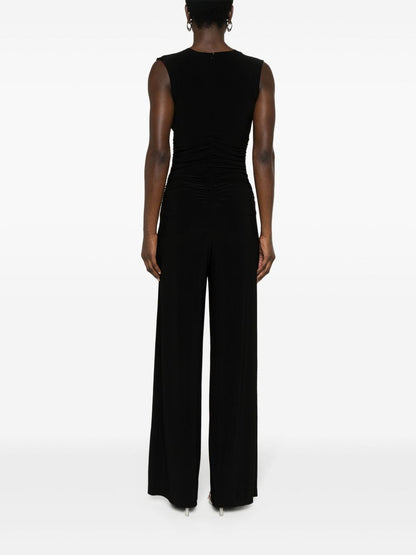 Norma Kamali Stretch V-Neck Ruched Wide-Leg Jumpsuit Black black