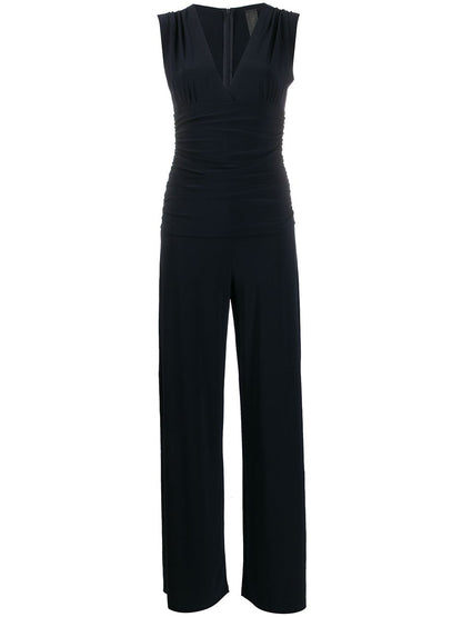 Norma Kamali V-Neck Blue Jersey Jumpsuit Blue