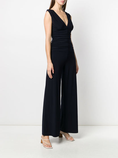 Norma Kamali V-Neck Blue Jersey Jumpsuit Blue